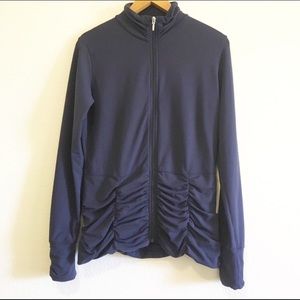 Lucy Navy Ruched Running Activewear Jacket Medium